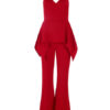 V Neck Sleeveless Zipper Irregular Polyester Flared One Piece Outfit Jumpsuit - Image 4