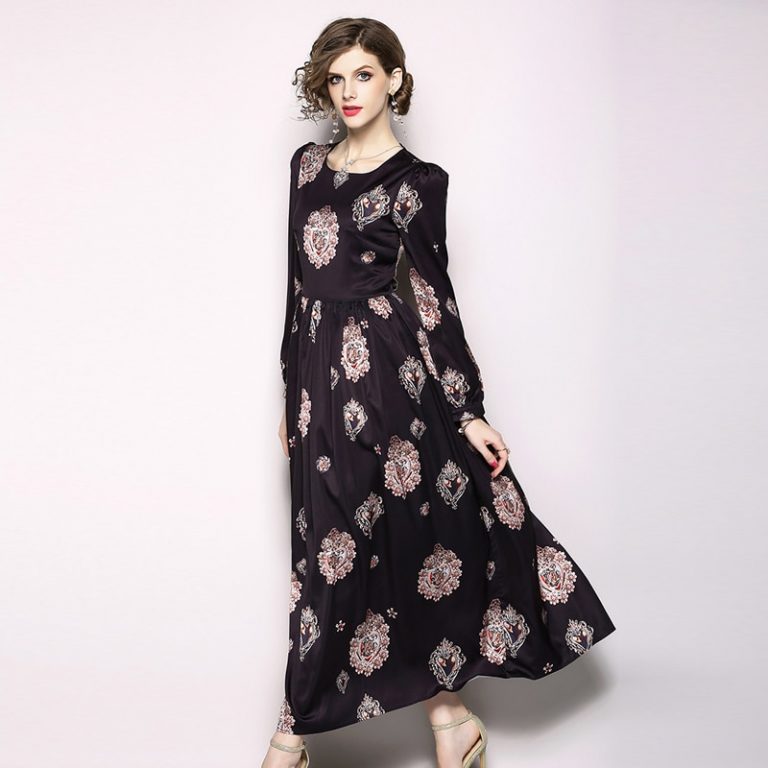 Vestidos O-Neck Vintage Party Maxi Dresses - Image 4