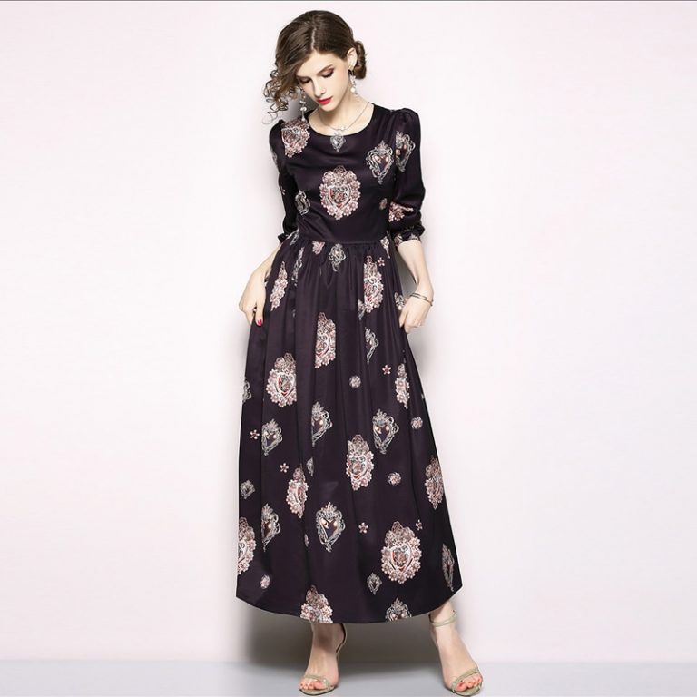 Vestidos O-Neck Vintage Party Maxi Dresses - Image 5