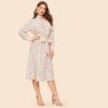 Vintage Foldover Ruffle One-Shoulder Bishop Sleeve Belted Dress - Image 2