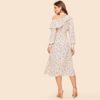 Vintage Foldover Ruffle One-Shoulder Bishop Sleeve Belted Dress - Image 3