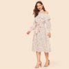 Vintage Foldover Ruffle One-Shoulder Bishop Sleeve Belted Dress - Image 4