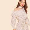 Vintage Foldover Ruffle One-Shoulder Bishop Sleeve Belted Dress - Image 5