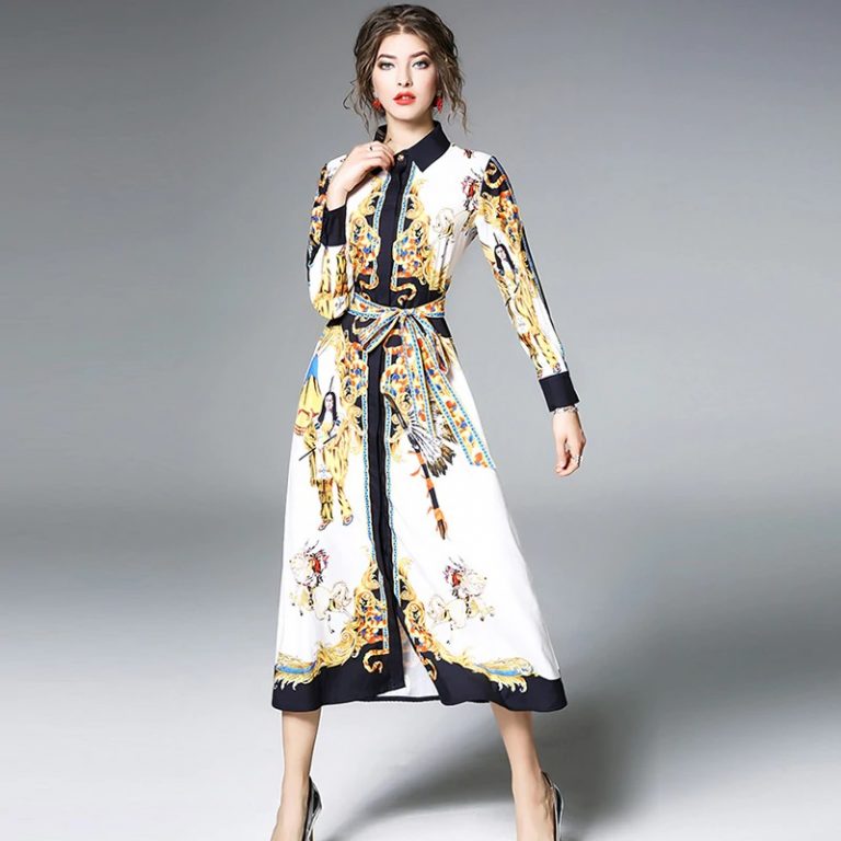 Vintage Turn-down Collar Ankle-Length Streetwear long dress - Image 2