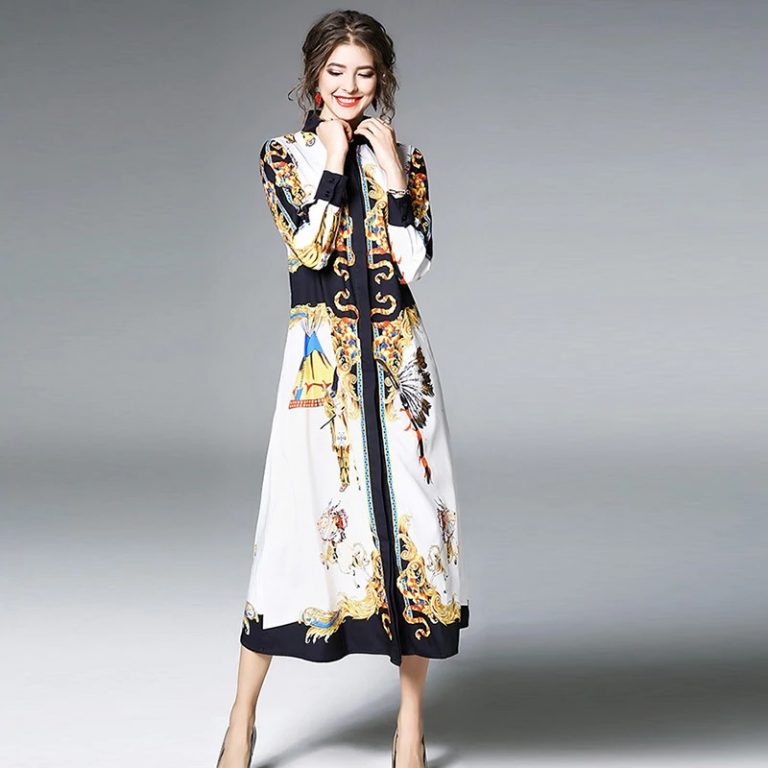 Vintage Turn-down Collar Ankle-Length Streetwear long dress - Image 3