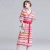 Vintage Elegant knitting Rainbow Striped Sweater dress