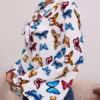 Embellished Collar Retro Floral Print Bows Long Sleeves Tops - Image 2