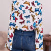 Embellished Collar Retro Floral Print Bows Long Sleeves Tops - Image 4