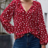 Embellished Collar Knotted Retro Polka Dot Long Sleeves Tops - Image 2