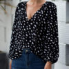 Embellished Collar Knotted Retro Polka Dot Long Sleeves Tops - Image 4