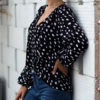 Embellished Collar Knotted Retro Polka Dot Long Sleeves Tops - Image 5
