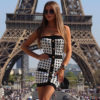 Vintage Houndstooth Streetwear Party Club Midi Dress
