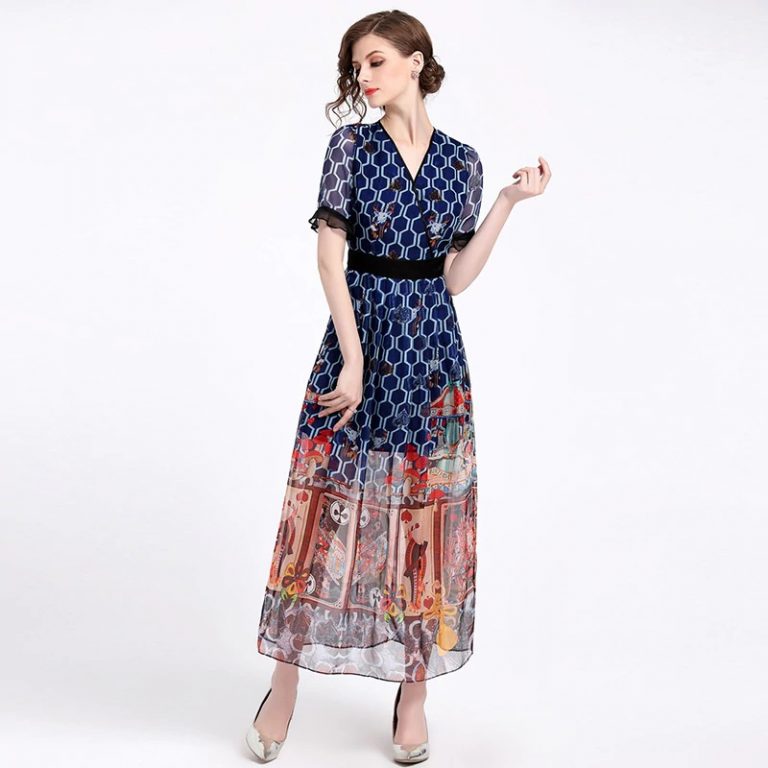 Vintage Printed Long Boho Dress - Image 4