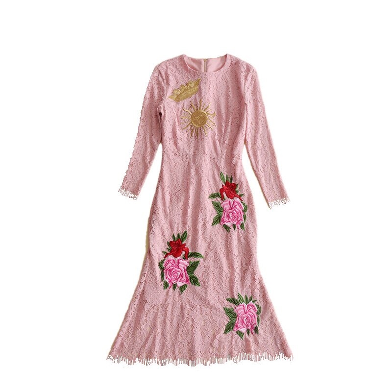 High Quality Elegant Embroidery Lace Print Dress - Image 5