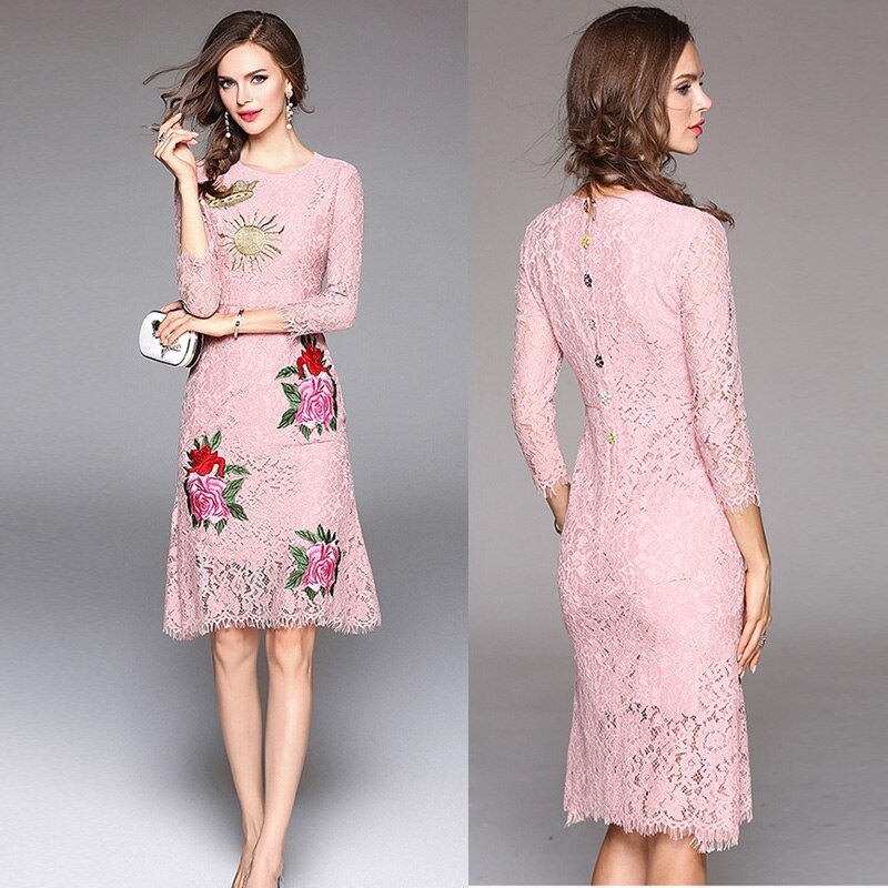 High Quality Elegant Embroidery Lace Print Dress - Image 6