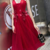 Beautiful A Line Knee Length Square Neck Flowers Social Cocktail Party Dresses - Image 4