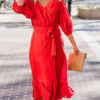 Cascading Ruffles V Neck Bodycon Dress