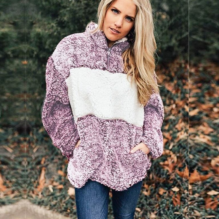 Casual Long Sleeve Zipper Soft Warm Sweatshirt - Image 3