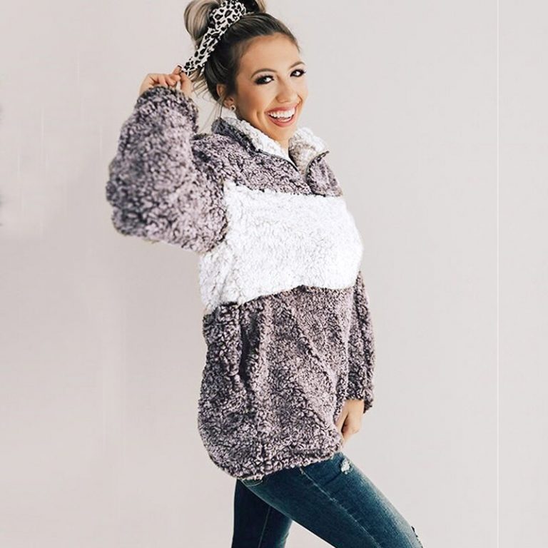 Casual Long Sleeve Zipper Soft Warm Sweatshirt - Image 6