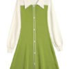 Charming Buttons Two Tone Long Sleeves Peter Pan Collar Knitted Dress - Image 5