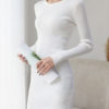 Charming Jewel Neck Long Sleeves Knitted Dress - Image 2