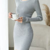 Charming Jewel Neck Long Sleeves Knitted Dress - Image 3