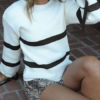 Color Block Jewel Neck Pullover Sweater
