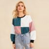 Color block Cut And Sew Casual Corduroy  Sweatshirt