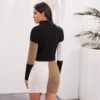 Cut and Sew Stand Collar Knitted Straight Bodycon Sweater Dress - Image 3