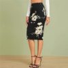 Elastic Waist Office Lady Floral Print Pencil Skirt