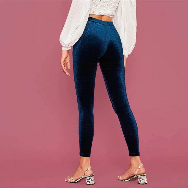 Elastic Waist Velvet Cropped Stretchy Glamorous Leggings - Image 2