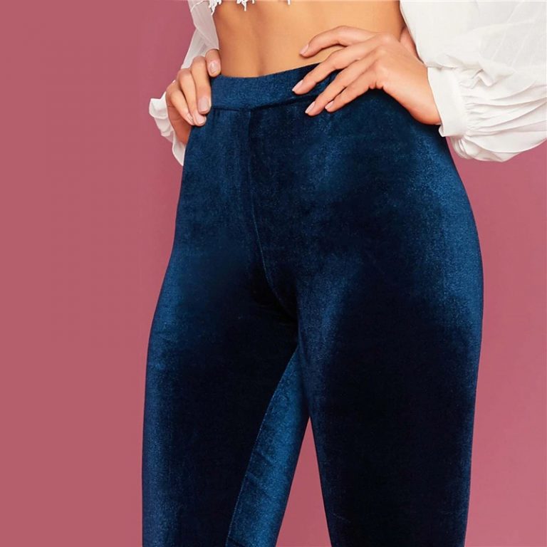 Elastic Waist Velvet Cropped Stretchy Glamorous Leggings - Image 4
