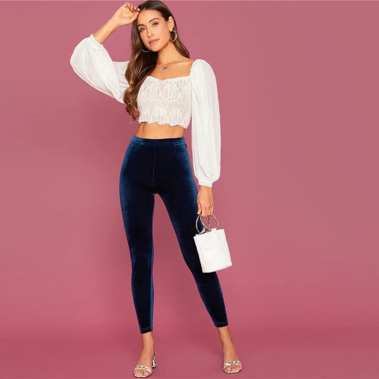 Elastic Waist Velvet Cropped Stretchy Glamorous Leggings - Image 5