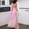 Elegant Diamond Mesh Embroidered Maxi Dress - Image 4