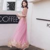 Elegant Diamond Mesh Embroidered Maxi Dress - Image 3