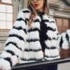 Plus size Elegant Striped Faux Fur Warm Jacket