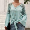 Elegant  Sexy v-neck Lace Stitching Loose Sleeve Office Top Shirt