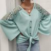 Elegant  Sexy v-neck Lace Stitching Loose Sleeve Office Top Shirt - Image 2