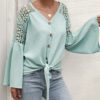 Elegant  Sexy v-neck Lace Stitching Loose Sleeve Office Top Shirt - Image 3