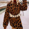 Elegant Leopard Print Turtleneck Short Party Swearter Dress - Image 2