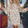 Elegant Leopard Print Turtleneck Short Party Swearter Dress - Image 3