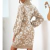 Elegant Leopard Print Turtleneck Short Party Swearter Dress - Image 4