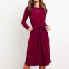 Elegant A-line long sleeve strap O-neck Sweater Dress