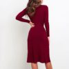Elegant A-line long sleeve strap O-neck Sweater Dress - Image 2