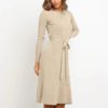 Elegant A-line long sleeve strap O-neck Sweater Dress - Image 3