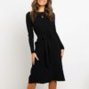 Elegant A-line long sleeve strap O-neck Sweater Dress - Image 4