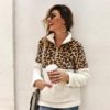 Flannel Contrast Leopard Quarter Zipper Teddy Sweatshirt