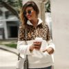 Flannel Contrast Leopard Quarter Zipper Teddy Sweatshirt - Image 5