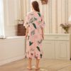 Floral Print Ruffle Lace Trim Sleeve Hem Night Dress - Image 2