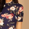 Floral Print Stand Collar Short Sleeve Elegant Bodycon Dress - Image 3